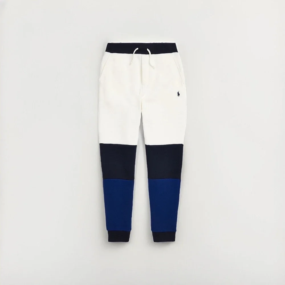 Polo Ralph Lauren Boys Color Blocked Fleece Jogger Pants Size 6 White Navy Black
